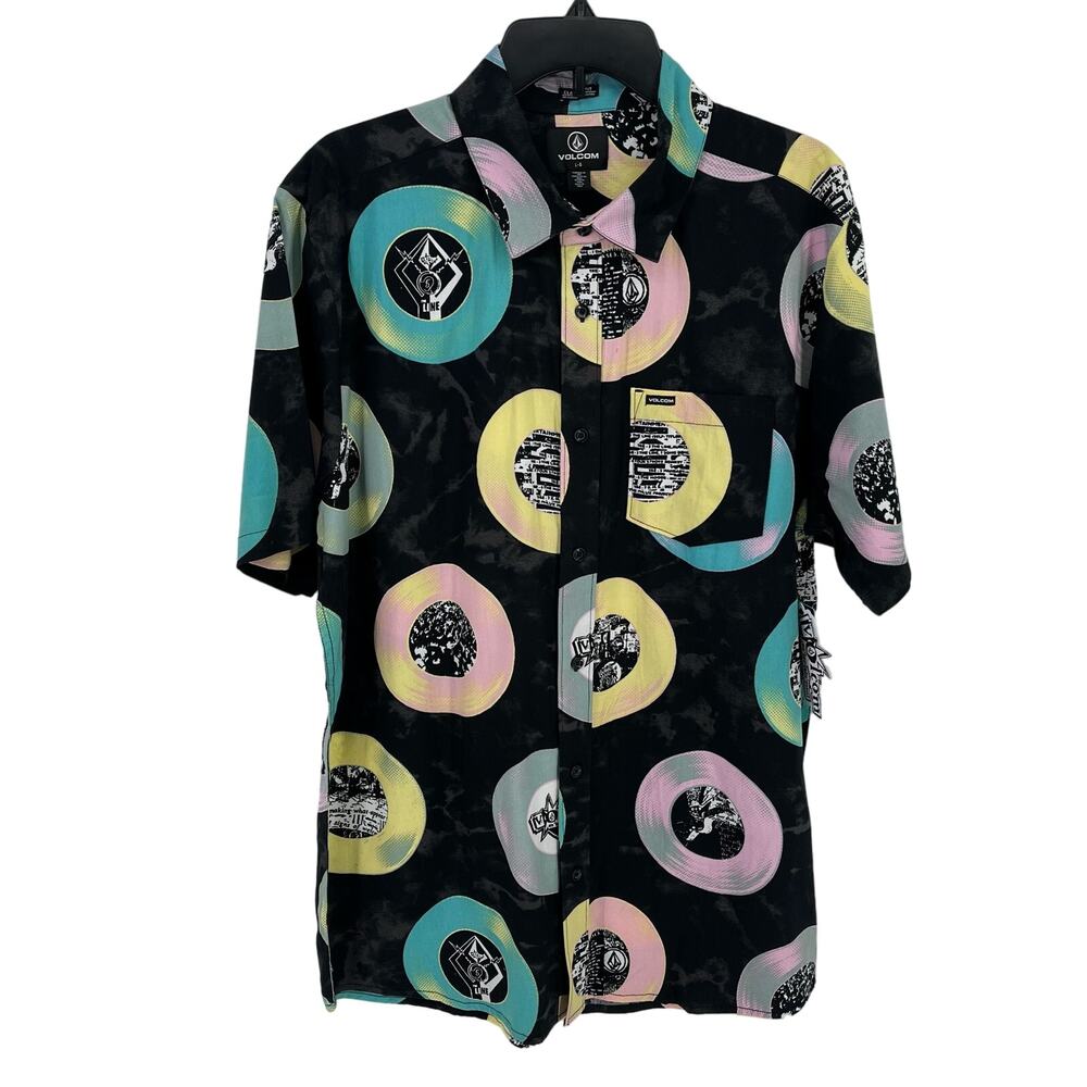 Volcom Entertainment Collection Button Down Shirt - bold DJ Record print